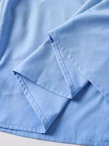 SHEIN Casuvi Kids 1件青少年男士四季通用紳士基本款專業學院風純白色口袋長袖襯衫 - 淺藍色 - 查看 8