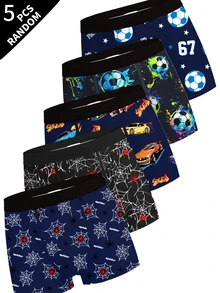 [5 Random Pieces]Boys' Boxer Briefs, Various Elements Football, Car, Spider, Soft Skin-Friendly Fabric, Suitable For Boys - Multicolor - View 6