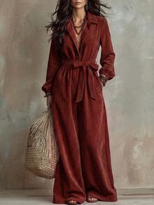 LUMIGAL Fall Clothes FOR WomenWomen's Fine-Woven Elegant Autumn Long-Sleeved Jumpsuit - Red - View 4