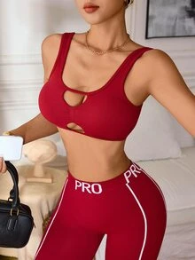 SHEIN Velisys Women's Cutout Sexy Tank Top And Striped Contrast Color Fitted Long Pants 4-Piece Sports Set - Multicolor - View 5