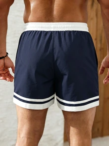 Palasendo Men's Drawstring Waist Colorblock Casual Beach Shorts - Multicolor - View 2