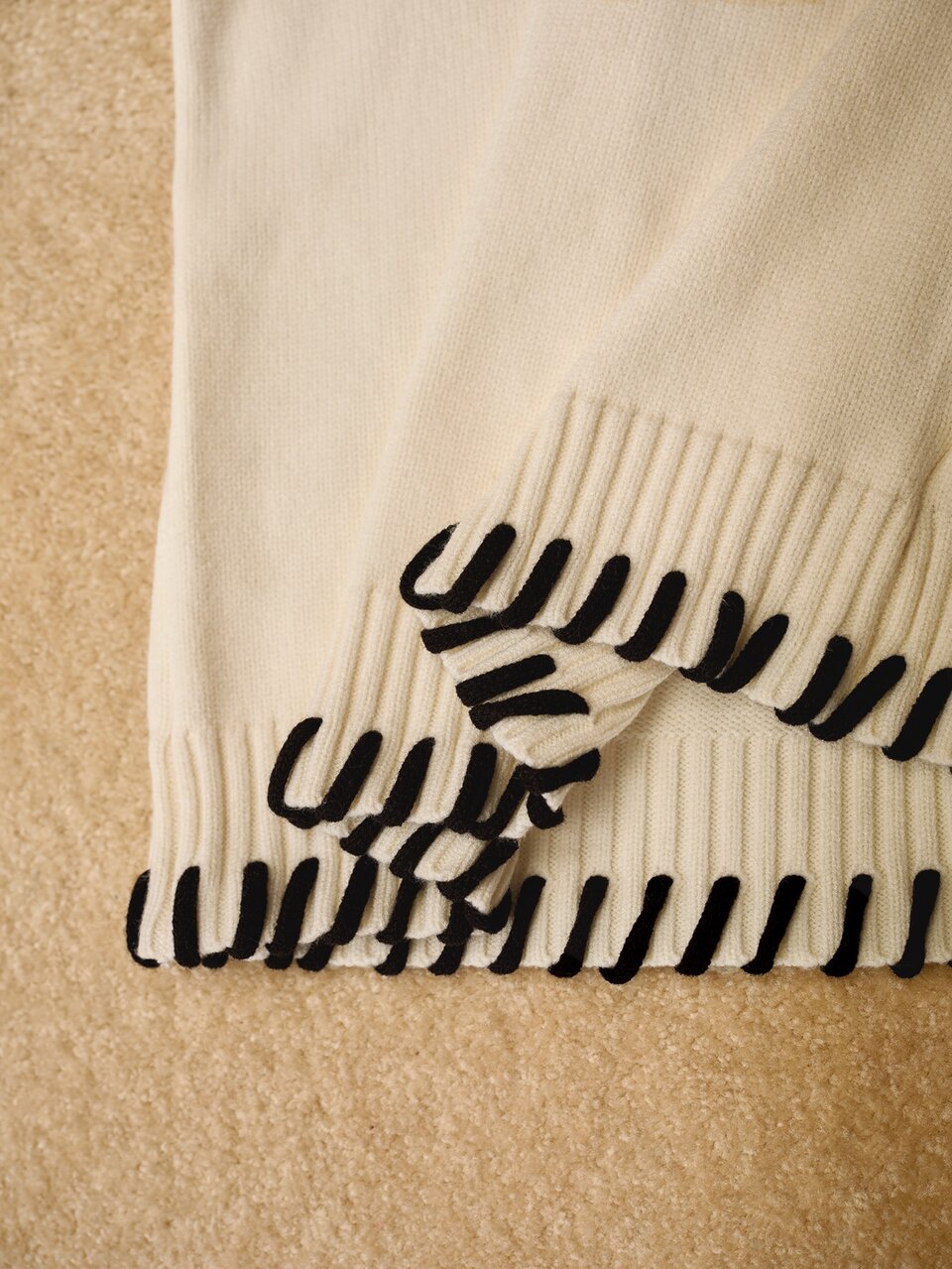 MOTF AUTUMN/WINTER WHITE HANDMADE STRAP HIGH NECK DROP SHOULDER LOOSE SWEATER