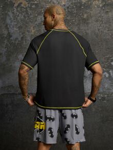 BATMAN X SHEIN Men's Summer Casual T-Shirt & Bat Print Shorts Set - Black - View 2
