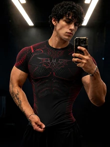 GymBeat Men's Bat Print Raglan Short Sleeve Casual Fitness Sports T-Shirt - Multicolor - View 1