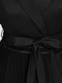 GlowEve CURVE Plus Size Women's Tie Waist Black Contrast Mesh Blazer - Black - View 5