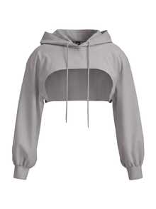 SHEIN EZwear 大尺碼淺灰色針織超短版衛衣 - 淺灰色 - 查看 3