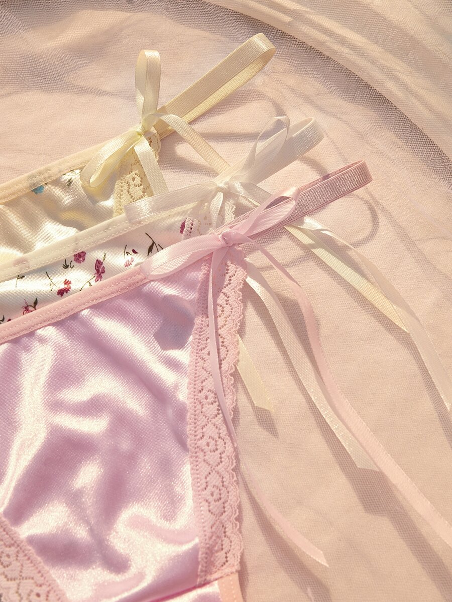 SHEIN Fashion Lace Patchwork Thong Set 3pcs - Multicolor - View 1