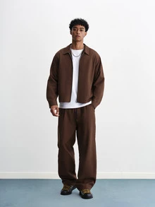 TOKVUE Men's 2 Pieces Long Sleeve Set, Casual Long Sleeve Shirt And Loose Long Pants, Spring/Autumn Men's Outfit, Casual Set, Holiday Set, Preppy Style, Commuter Style, Evening Occasion, Brown - Brown - View 1