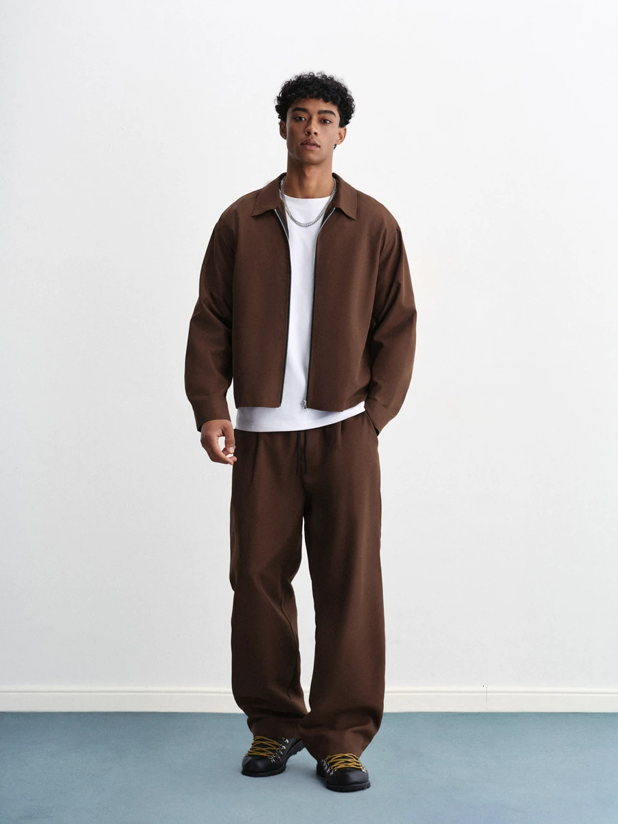 TOKVUE Men's 2 Pieces Long Sleeve Set, Casual Long Sleeve Shirt And Loose Long Pants, Spring/Autumn Men's Outfit, Casual Set, Holiday Set, Preppy Style, Commuter Style, Evening Occasion, Brown - Brown - View 1