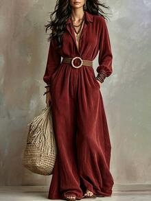 LUMIGAL Fall Clothes FOR WomenWomen's Fine-Woven Elegant Autumn Long-Sleeved Jumpsuit - Red - View 1