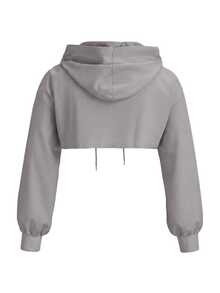 SHEIN EZwear 大尺碼淺灰色針織超短版衛衣 - 淺灰色 - 查看 2