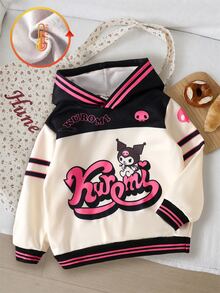 HELLO KITTY AND FRIENDS | SHEIN 青少年女孩字母卡通圖案連帽休閒日常長袖運動衫 - 彩色 - 查看 1