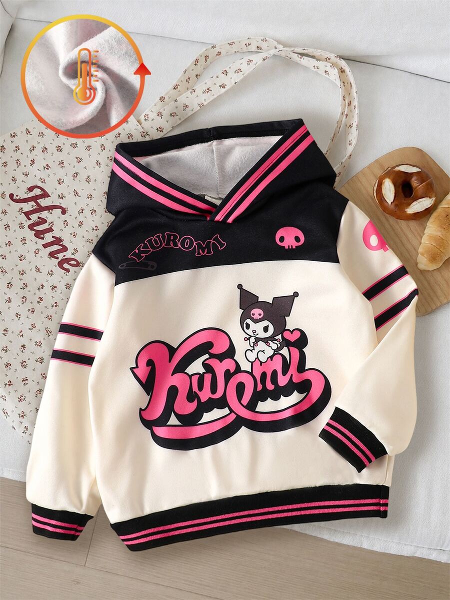 HELLO KITTY AND FRIENDS | SHEIN 青少年女孩字母卡通圖案連帽休閒日常長袖運動衫 - 彩色 - 查看 1