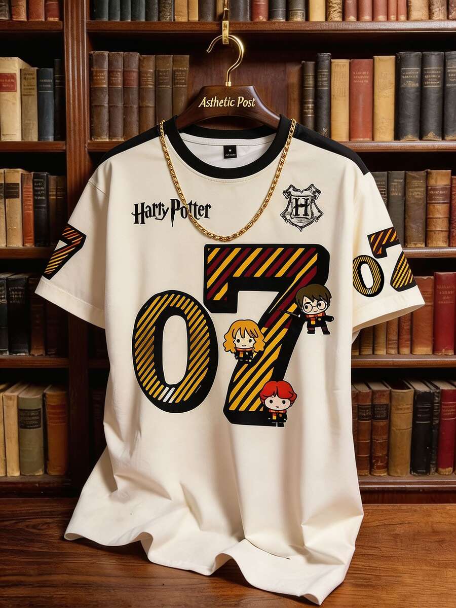 Manfinity HARRY POTTER X SHEIN 男士夏季休閒數位印花T恤 - 彩色 - 查看 1