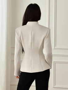 SHEIN PETITE Elegant, Minimalist White Blazer With A Small Stand Collar For Petite Women-Perfect For Work. - White - View 2