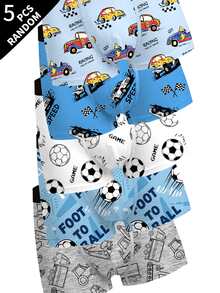 [5 Random Pieces]Boys' Boxer Briefs, Various Elements Football, Car, Spider, Soft Skin-Friendly Fabric, Suitable For Boys - Multicolor - View 5