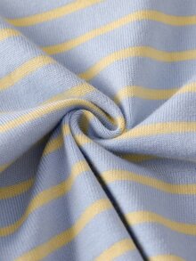 SHEIN Girls Blue Yellow Striped Rabbit Embroidery Knit Sweater & Skirt Two Piece Set, V-Neck Fall Outfit, Elegant Halloween Daily Christmas Winter Wear - Yellow - View 6