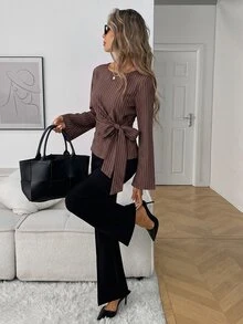 Elyressa Women's Woven Business Casual Elegant Fall Blouse - Brown - View 5