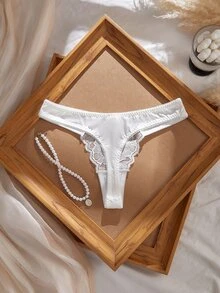 Myrelith Women's Lace Patchwork Thong - White - View 2