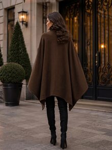 Balvessa Fall Clothes FOR WomenLady's Fine-Woven Elegant Winter Wool Coat - Coffee Brown - View 2