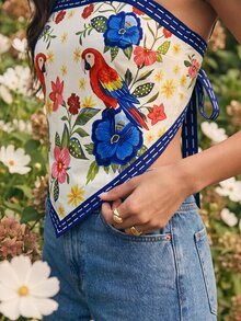 CAJUNI Atasan Cami Motif Bunga Romantis dan Tropis yang Lucu - MultiWarna - View 5
