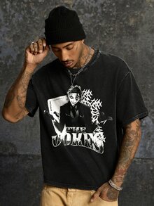 JOKER X SHEIN Men's Cartoon Character Print Short Sleeve T-Shirt - Black - View 7