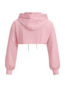 SHEIN EZwear 大尺碼粉色針織超短版衛衣 - 粉色 - 查看 2