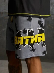 BATMAN X SHEIN Men's Summer Casual T-Shirt & Bat Print Shorts Set - Black - View 7