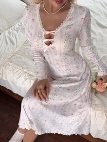 CottageSlumber Camisón de manga larga con lazo floral - Albaricoque - Ver 6