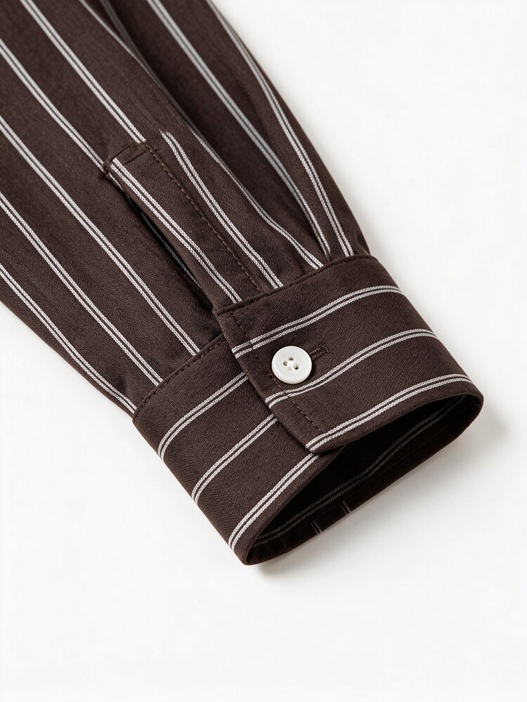 Balvessa Women's Striped Long Sleeve Single-Breasted Casual Commuter Shirt - Brown - View 3