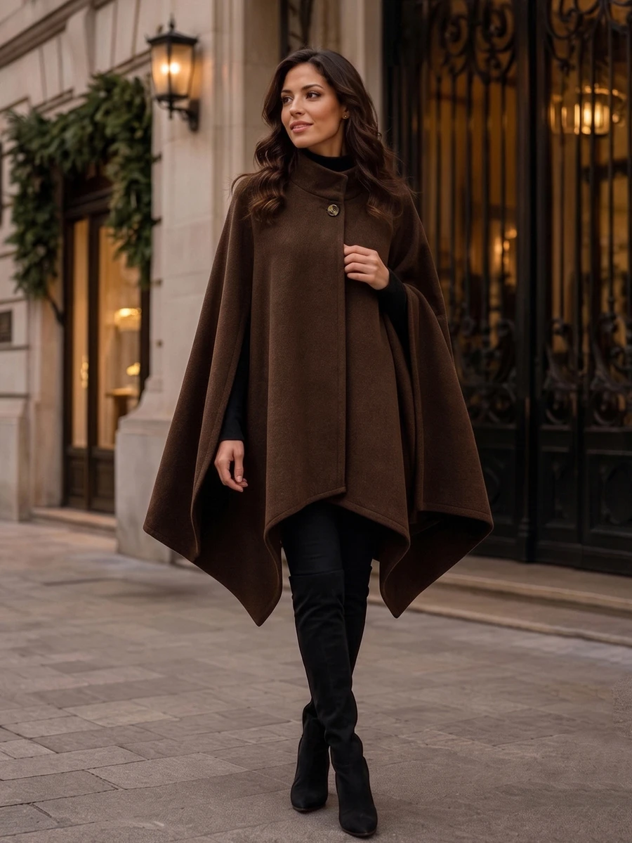 Balvessa Fall Clothes FOR WomenLady's Fine-Woven Elegant Winter Wool Coat - Coffee Brown - View 1