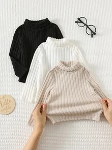 SHEIN 3 قطع تي شيرت للأطفال والفتيان المراهقين، اشتري 2 واحصل على 1 مجاناً، تي شيرت أساسية كاجوال بلون سادة من قماش منسوج ذو ملمس، بياقة صغيرة قائمة، متعددة الألوان، من الصوف الناعم السميك بأكمام طويلة، مناسبة للخريف والربيع، مناسبة للعب في الهواء الطلق والاسترخاء في المنزل، ذات أداء عالي التكلفة - متعدد الألوان - مشاهدة 7