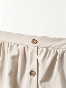 SHEIN LUNE Elegant Commuter Waist-Cinched Button-Front Solid Color Plus Size Women's A-Line Casual Vacation Skirt Fall Brunch Office White - Apricot - View 3