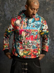 BATMAN X SHEIN Men's Movie Character Graphic Print Long Sleeve Hoodie - Multicolor - View 1