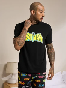 BATMAN X SHEIN Men's Short Sleeve T-Shirt And Shorts Loungewear Set - Black - View 4