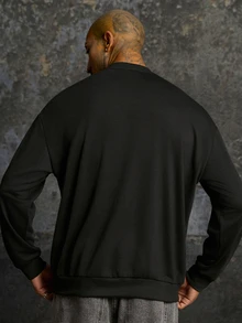 BATMAN X SHEIN Men's Embroidered Detail Pullover Sweatshirt - Black - View 2