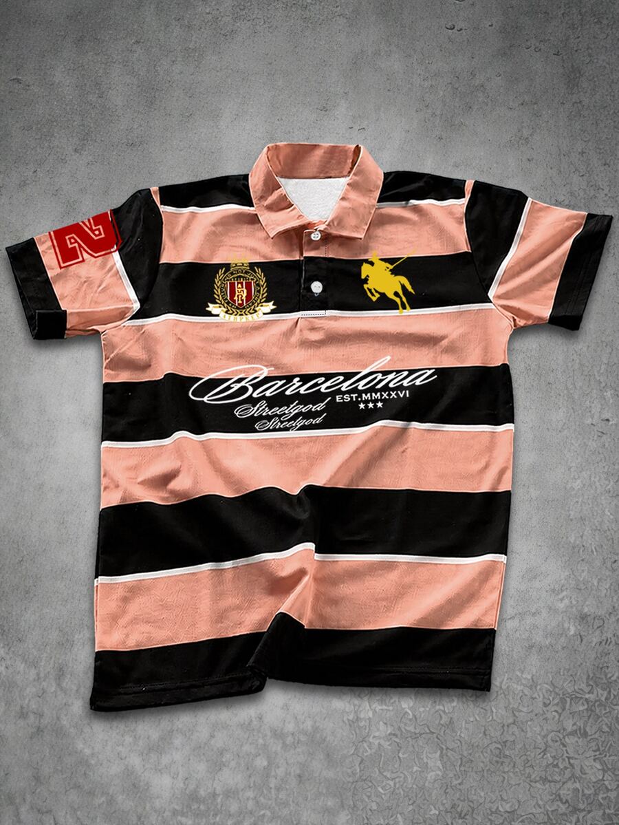 Manfinity EMRG 男士字母條紋短袖休閒 Polo 衫 - 彩色 - 查看 1
