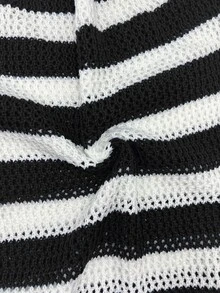 Solivie Women's Slim Fit Striped Colorblock Hollow Out Short Sleeve Knit Dress - Black - View 8