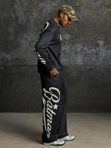 BATMAN X SHEIN Men's Crew Neck Long Sleeve Pullover Sweatshirt And Letter Print Contrast Color Long Pants Set - Black - View 5