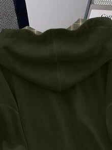 GlowEve 時尚新款休閒女款長袖格紋撞色拉鍊字母印花運動衫 - 軍綠色 - 查看 4