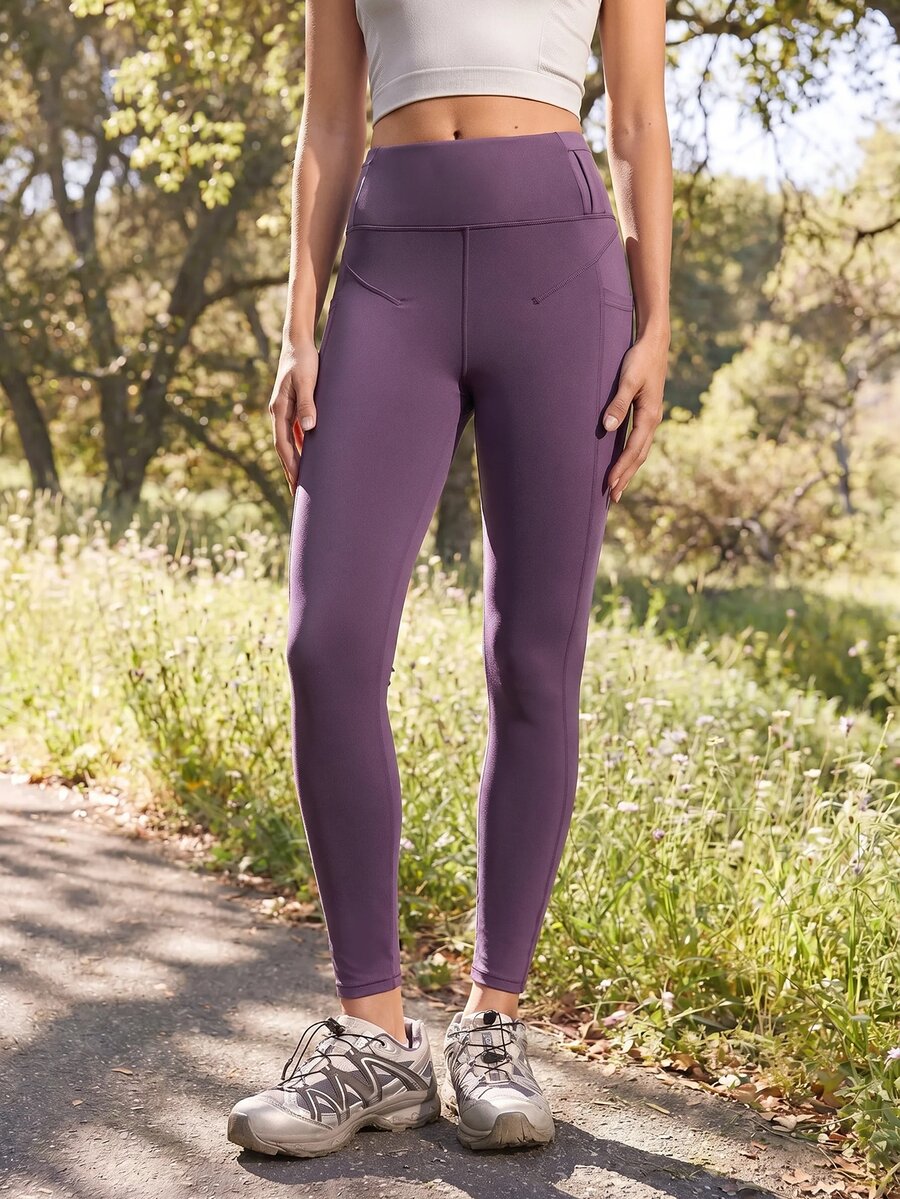 In My Nature Women's Solid Color Daily Fitness Sports Outdoor Tight Leggings - Purple - View 1
