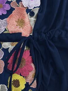 SHEIN Clasi 大尺碼極簡波希米亞風優雅刺繡拼接女款洋裝，海軍藍，適合派對、婚禮賓客，夏秋穿著 - 藏蓝色 - 查看 3