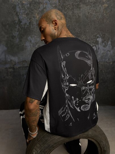 BATMAN X SHEIN Men's Cartoon Pattern Casual Daily Short Sleeve T-Shirt