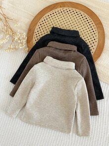 SHEIN 女嬰針織純色立領熊貼布休閒冬季上衣 3件套 - 彩色 - 查看 3