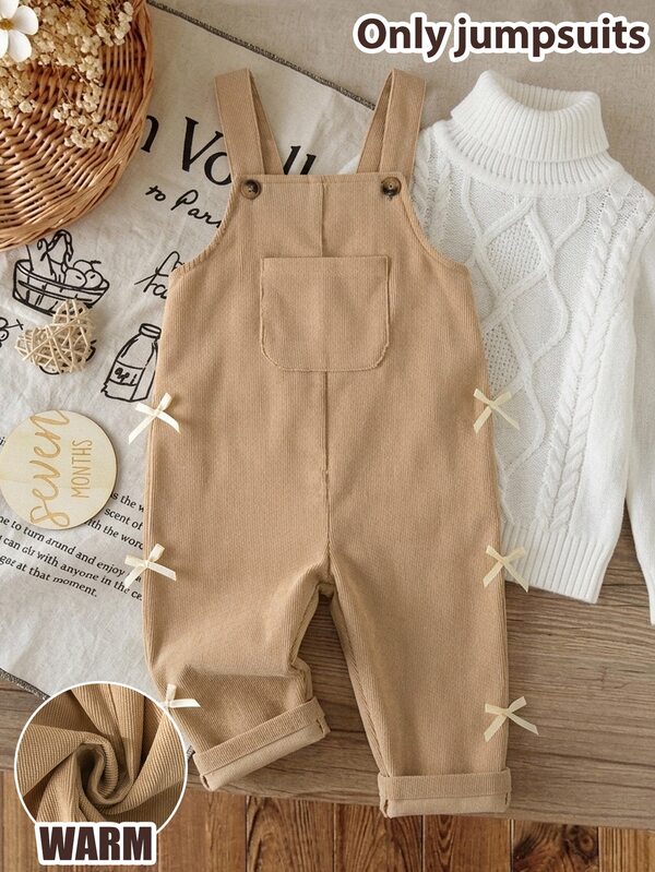 SHEIN Newborn Baby Girl Woven Cute Versatile Casual Khaki Color 3D Contrast Bow Romper, Suitable For Spring, Summer, Autumn, Winter All Seasons