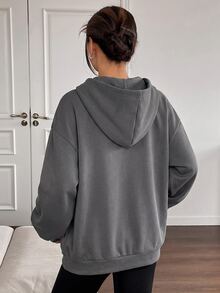 SHEIN EZwear 休閒運動灰色開襟連帽大尺碼夾克 - 深灰色 - 查看 2