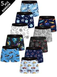 [5 Random Pieces]Boys' Boxer Briefs, Various Elements Football, Car, Spider, Soft Skin-Friendly Fabric, Suitable For Boys - Multicolor - View 4