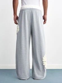 TOKVUE 男士字母刺繡對比腰帶二合一運動長褲 - 灰色 - 查看 5