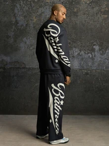 BATMAN X SHEIN Men's Crew Neck Long Sleeve Pullover Sweatshirt And Letter Print Contrast Color Long Pants Set - Black - View 2