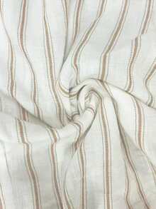 EMERY ROSE Autumn New Casual Loose Vertical Striped Plus Size Shirt, Drawstring Sleeve Design, Daily Commute And Outing Wear Fall - Apricot - View 4